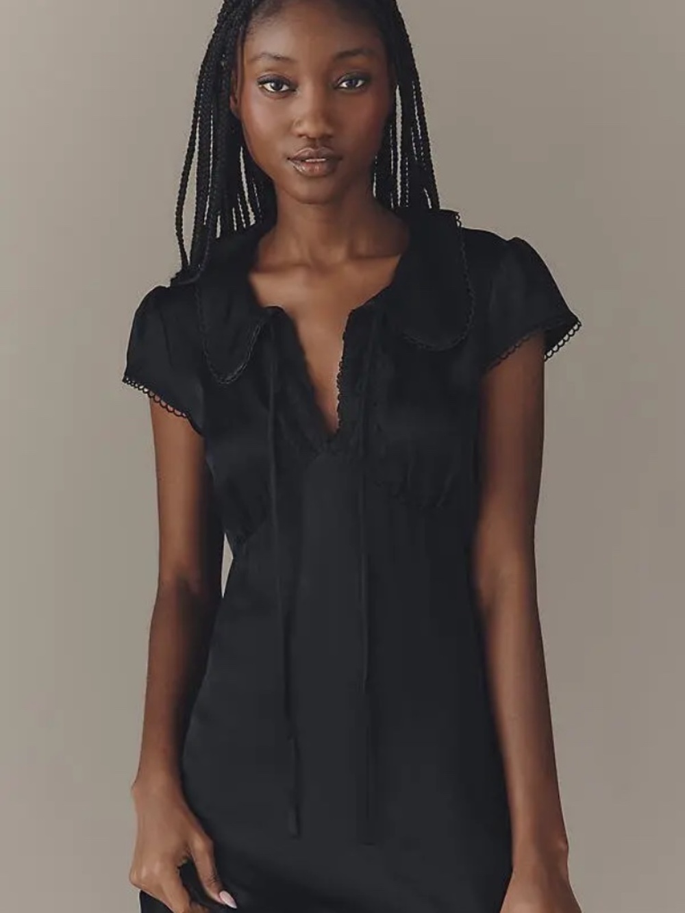 By Anthropologie Collared Short-Sleeve Midi Dress in Black NWT size XXS